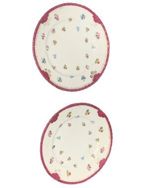 Vintage Victoria Austria Bone China Floral Plates Set of 2 Pink Gold Trim